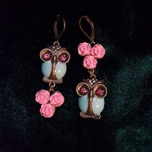 Teal Owl Drop Earrings